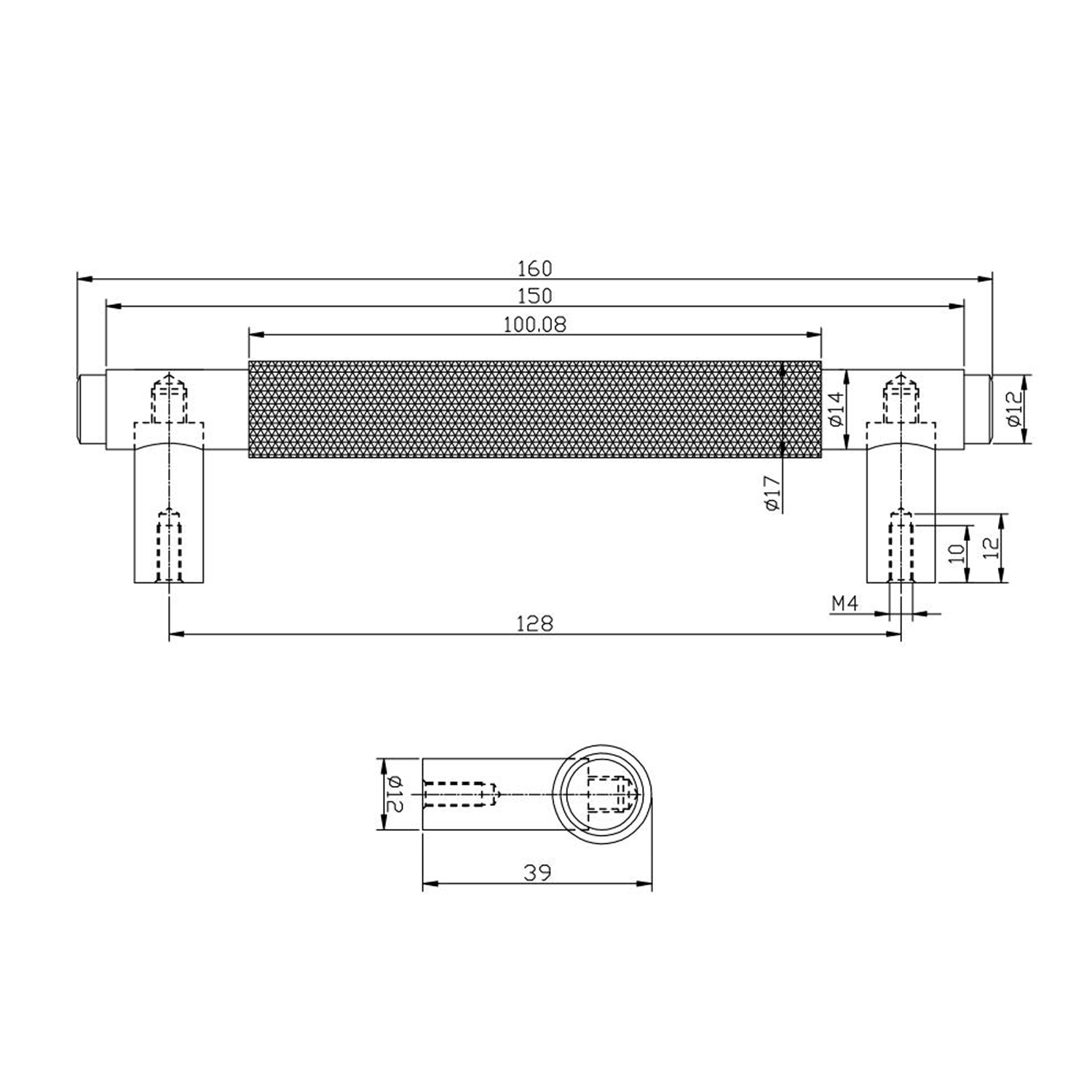 Core Knurled Furniture T-Bar Handle - 128mm Centres