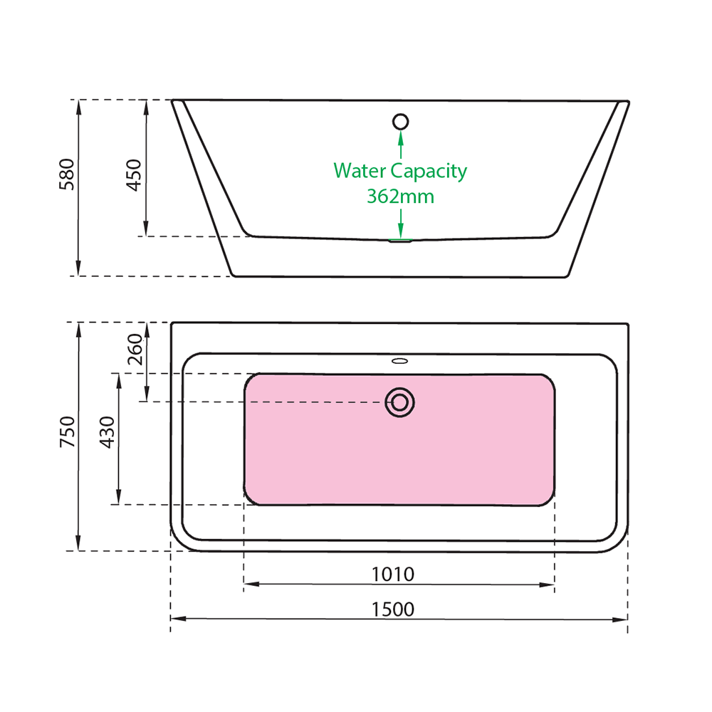 Charlotte Edwards Eris White Back to Wall Bath - 1500 x 750mm
