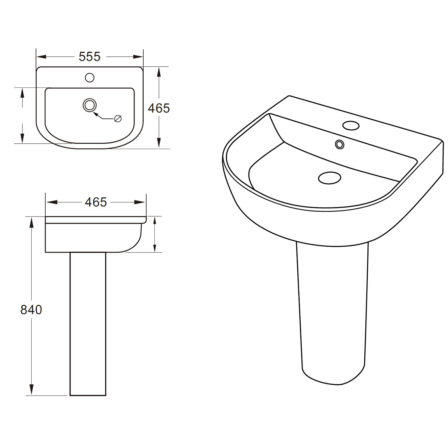 Harbour Clarity 560mm Basin & Full Pedestal