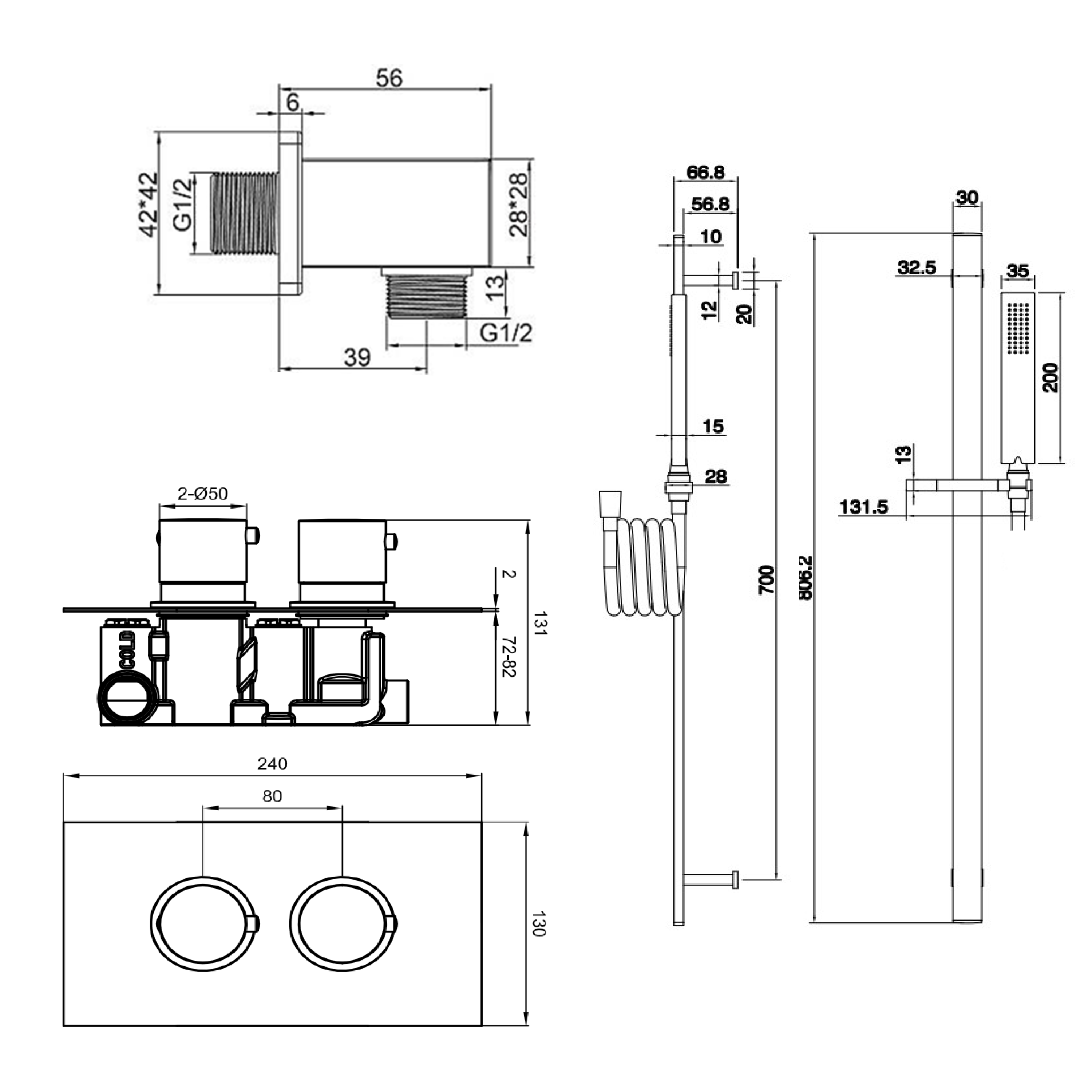 Habour Status Brushed Brass Concealed Shower Valve & Slide Rail Shower Kit