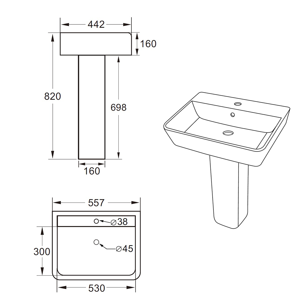 Harbour Unity 550mm Basin & Full Pedestal