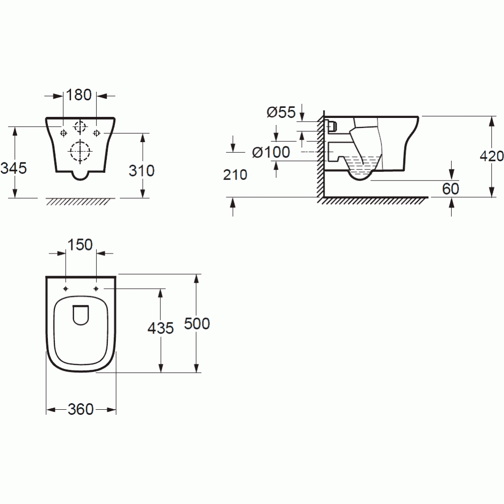 Imex Grace Rimless Wall Hung WC with Luxury Puraplast Seat - 500mm Projection