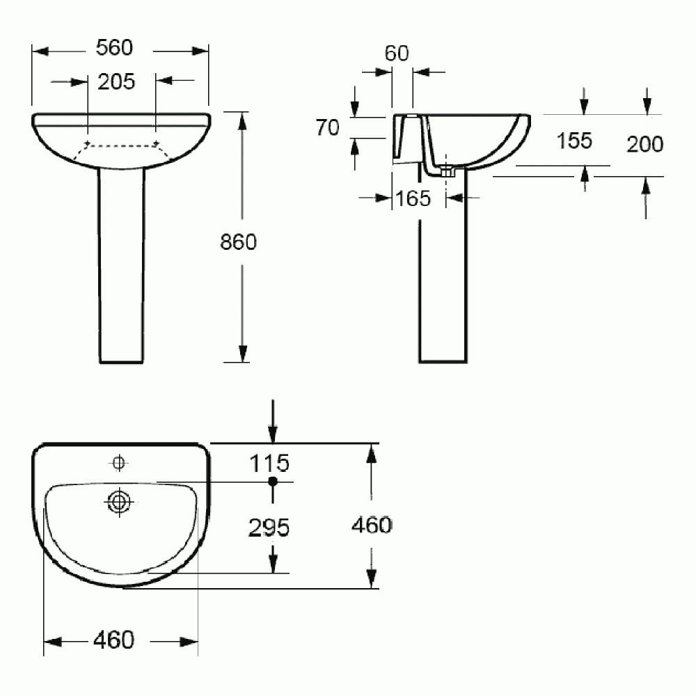 Pura Ivo 560mm Pedestal Basin