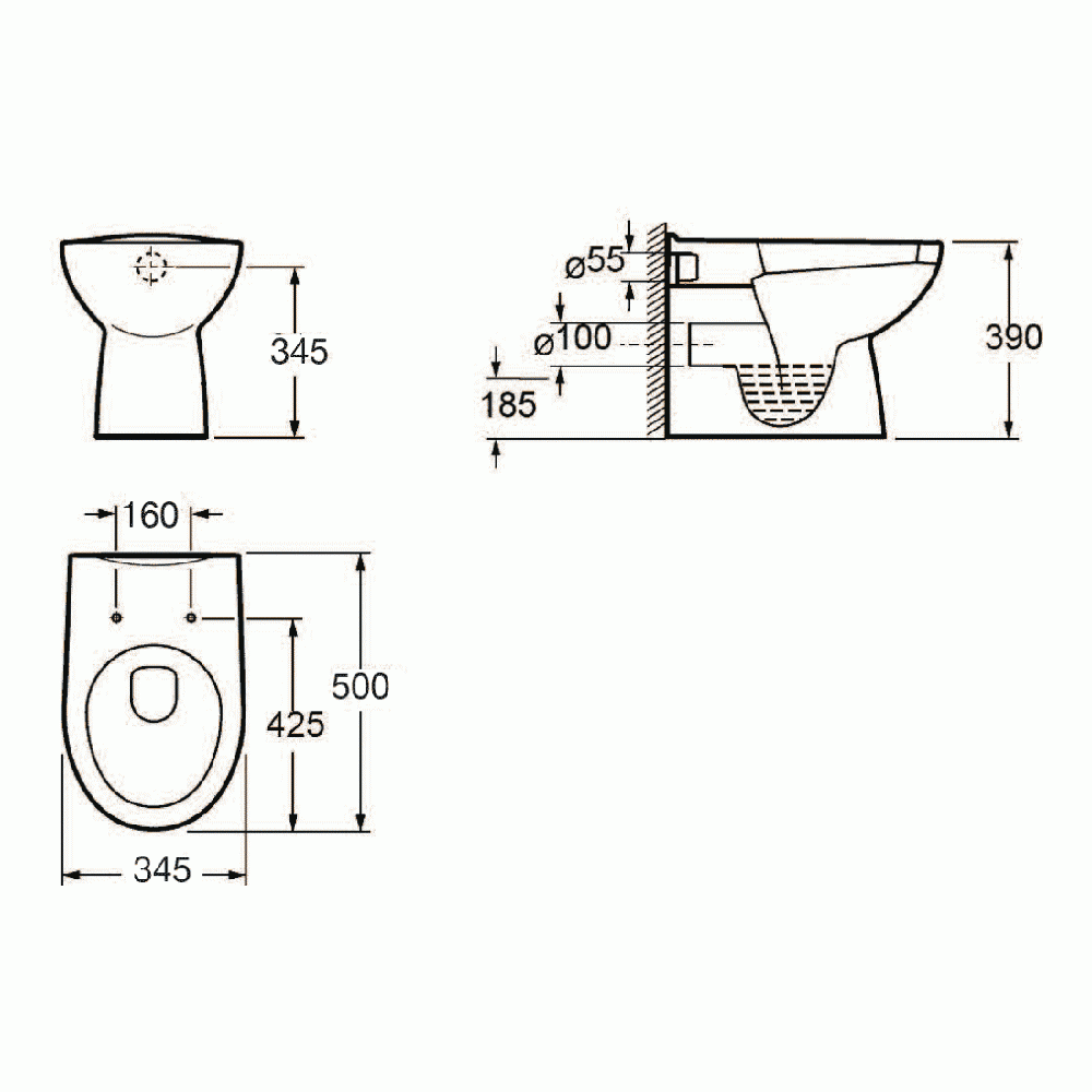 Pura Ivo Back to Wall Toilet & Seat - 500mm Projection