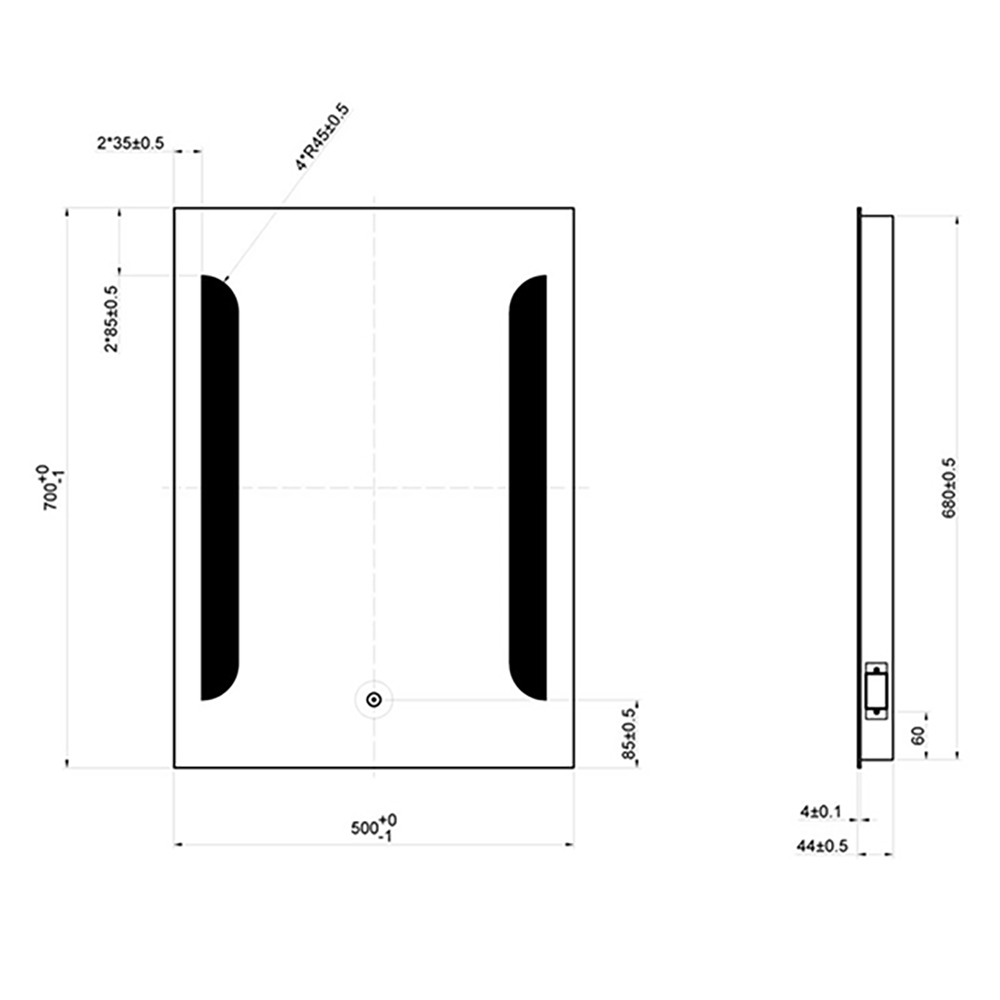 Vellamo LED Illuminated Mirror with Demister Pad & Shaver Socket - 500 x 700mm